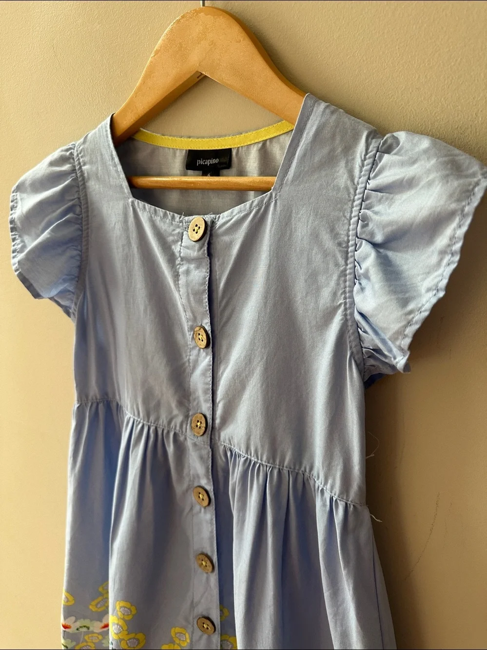 Picapino Blue Floral Button Lightweight Cap Sleeve Dress Size 6